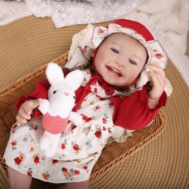 Imagem de Boneca Bebê Reborn Menina Realista Pintado Corpo de Silicone Roupas Vermelhas Cabelo Implantado Presentes para Meninas 55cm