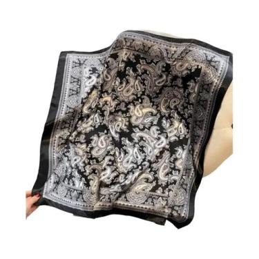 Imagem de Lenço De Seda Imitada Com Estampa De Caju Preto 90cm, Versátil E Moder