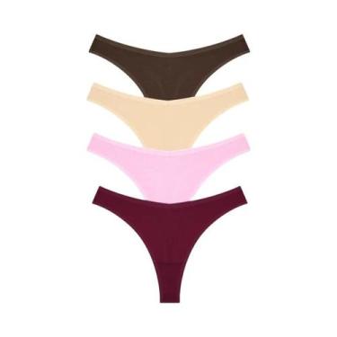 Imagem de Tangas De Algodão Listradas Femininas De Cintura Baixa 4PCS Sexy G-Str