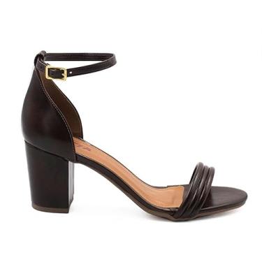 Imagem de Zatta Sandália Salto Bloco Cindy, Material Tecnológico, Salto 6.5 cm, com Fivela e Tiras (Marrom, BR, Adulto, Numérico, 38)