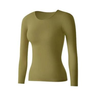 Imagem de Camiseta Térmica Feminina Ultra-Fina Sem Costura Ajustada Quente Casua