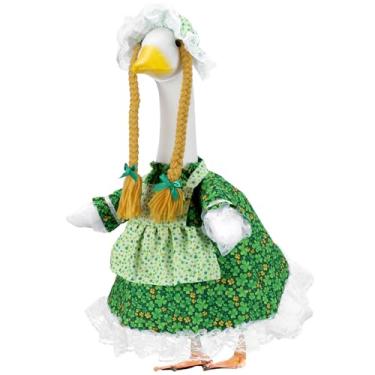 Imagem de EKOREST Roupas de ganso de varanda do dia de São Patrício para estátua de gramado de 58 cm, fantasia de mulheres irlandesas com cabelo cacheado e trevo para estátua de plástico/cimento, roupas de