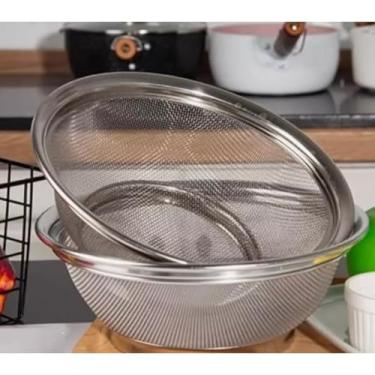 Imagem de escorredor multiuso inox para cozinha、peneira de arroz e macarrão resistente、escorredor de fruta e salada (2 Unidades)