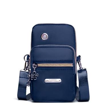 Imagem de Bolsa transversal pequena para mulheres, bolsa de telefone leve de nylon com alça ajustável, 3 bolsos com zíper para viagens, compras, uso diário, Azul