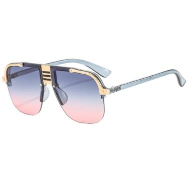 Imagem de HPIRME Óculos sem aro, unissex, tamanho grande, estilo retrô, armação reta, proteção UV400 (cinza)