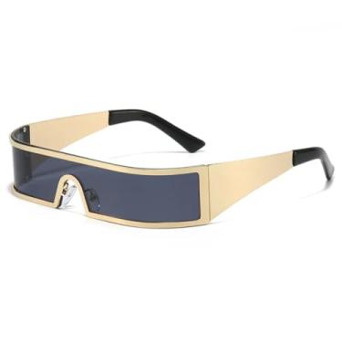 Imagem de HPIRME Óculos de grau oversized com lente única, unissex, estilo fashion, proteção UV400 para uso externo (Dourado-Preto)