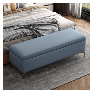 Imagem de KEG801302 Banco de armazenamento moderno - banco de entrada, otomano para quarto, extremidade da cama, bancos de quarto para o pé da cama, banco estofado decorativo (cinza azul)