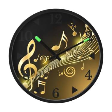 Imagem de STAYTOP Relógio de parede de LED com notas de piano douradas para quarto com brilho noturno, relógios de parede silenciosos de 30 cm para decoração de sala de estar, controle de som, relógio de parede