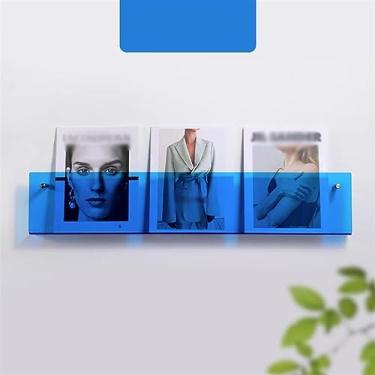 Imagem de Suporte de revistas de acrílico montado na parede, suporte de folheto, estante de livros, suporte de exibição de literatura para loja de biblioteca de sala de espera (cor: azul, tamanho: 80 cm/32 pol)
