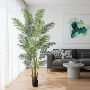 Imagem de Palmeira Areca Artificial Para Decoração Sala Árvore Real Toque Com 2.20m, Plantas para Decoração de Casa, Escritório, Cozinha, Sala De Estar, Plantas Artificiais toque realista (com Vaso de Apoio).