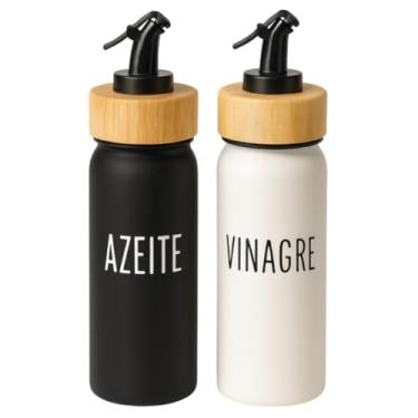 Imagem de Kit Galheteiro 2 Peças de Vidro 220ml com Tampa de Bambu para Azeite e Vinagre | Porta Temperos para Cozinha e Uso Diário | Frascos para Óleo e Molhos