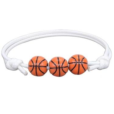 Imagem de WATASAA Pacote com 10 pulseiras esportivas com contas de espírito de equipe com cartas inspiradoras, tema de basquete, futebol, beisebol, tênis, cordão ajustável, presentes para fãs de jogadores e
