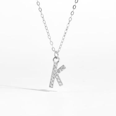 Imagem de 1 colar de letras de diamante completo banhado a prata para mulheres, joia fina, presente para mãe (K)
