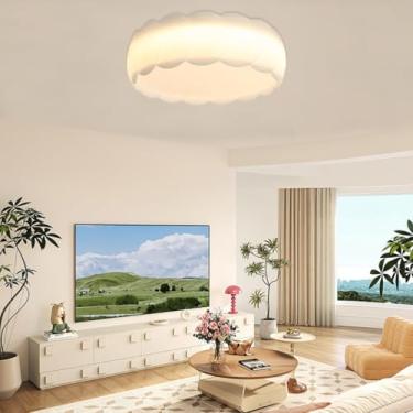 Imagem de Luminária de teto e lustre LED, 48W/58W, 3000K-6000K, dimerizável, estilo nórdico creme, luminária de embutir/semiembutir, Ø42/52cm, controle remoto, para sala de estar/quarto/escritório (br