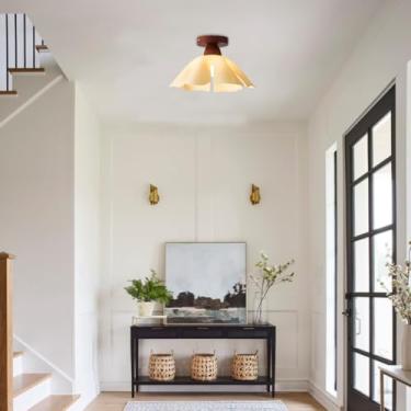 Imagem de Luminária de teto LED, lustre moderno em acrílico com soquete E27, luminária de teto embutida para sala de estar, amarela, para quarto, corredor, escritório, cozinha, sala de jantar (16 cm)