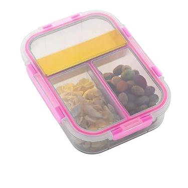 Imagem de Pote Vidro Hermético 3 Divisórias Tampa Lock Marmita 1040ml Marmita com Tampa Lock para Levar Comida Pronta - Ideal para Brasileira de Arroz, Feijão e Carne