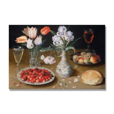 Imagem de NHLDZYH Decoração para cozinha - quadro vintage de ainda vida com frutas - réplica de óleo em tela - estilo campestre e aconchegante. C26. 50 x 75 cm. Apenas tela