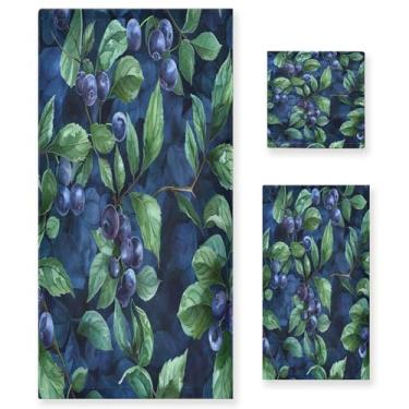 Imagem de xigua Conjunto de toalhas de banheiro de mirtilo toalha de banho macia absorvente de 3 peças toalha de mão toalhas decorativas para banheiro, academia, hotel, praia, piscina