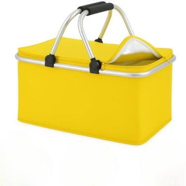 Imagem de Cesta de Piquenique Bolsa Térmica Picnic Grande Dobrável Cooler Praia Camping Pesca Lanche(Amarelo)
