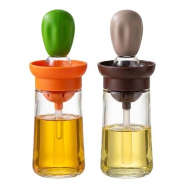 Imagem de Porta Azeite e Porta Oleo de Cozinha com Pincel de Silicone, Garrafa de Vidro Azeiteiro para Óleo Vinagre Molhos, Dispensing Bottle Galheteiro de Vidro Azeite e Vinagre (Aleatorio,2 UNI)