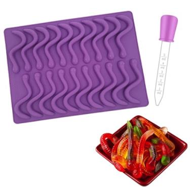 Imagem de Molde de Silicone Minhoca De Goma 20 Cavidades Doce Bandeja Gelatina Bala Fini Conta Gotas