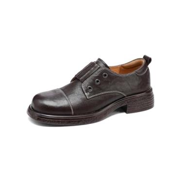 Imagem de TinaCus Brogue Oxfords Couro Genuíno Feito à Mão Bico Redondo Casual Negócios Derby Shoes, Marrom, 34