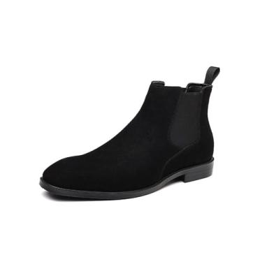 Imagem de MANLADUO Bota Chelsea masculina de camurça vintage de couro genuíno casual curto, Preto, 39