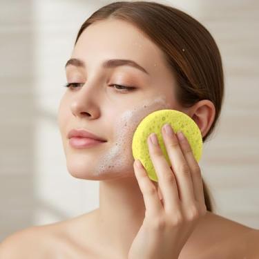 Imagem de Esponjas faciais comprimidas de 10 unidades, celulose natural de formato redondo, limpeza facial para limpeza facial diária, ideal para casa e viagens (amarelo)
