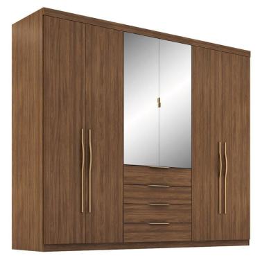 Imagem de Guarda Roupa Casal 6p 4g Com Espelho 262 Cm Giardino Nogueira Demobile Nogueira