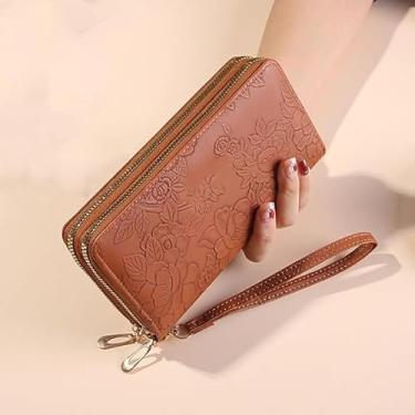 Imagem de Carteira feminina feminina com porta-cartão de crédito fofa carteira feminina clutch bolsas longas, Marrom, Bonito