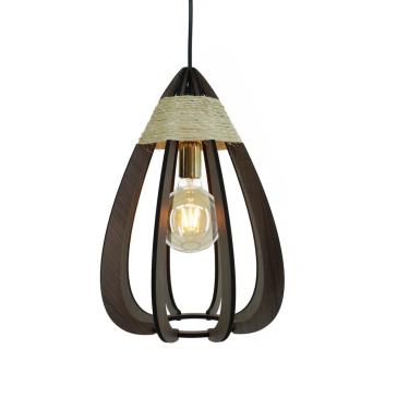 Imagem de Luminária Pendente Gota De Madeira Marrom Com Sisal Bivolt