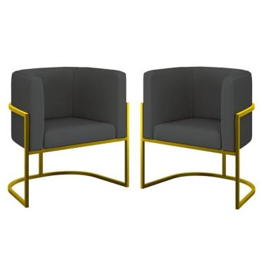 Imagem de Kit 2 Cadeiras Poltrona Lua Corino Gold Balaqui Cinza