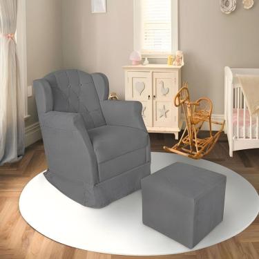 Imagem de Poltrona Decorativa Amamentação Balanço E Puff Bebê Suede Cinza