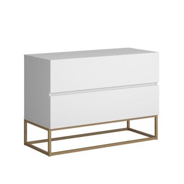 Imagem de Mesa De Cabeceira Eros 60cm Estilo Industrial Base Dourado Branco