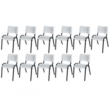 Imagem de Cadeira Iso Base Preto Igreja, Escola, Escritório - Branco Kit 11 Peças