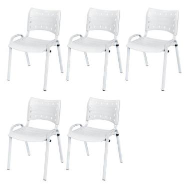 Imagem de Cadeira Iso Base Branco Igreja, Escola, Escritório - Branco Kit 5 Peças