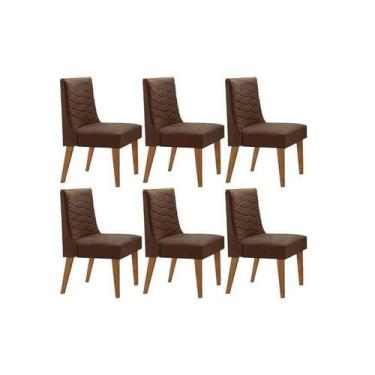 Imagem de Cadeira de Cozinha Dafne Kit 6 Un Madeira Capuccino/Suede Marrom - Ruf