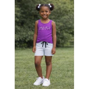 Imagem de Conjunto Infantil Meninas Verão Regata Ribana Shorts Moletim Confort -