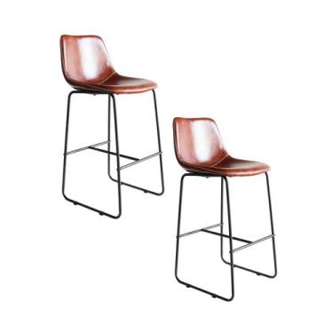 Imagem de Kit 2 Banquetas Alta Encosto Estofado em Couro Vintage Espresso Móveis