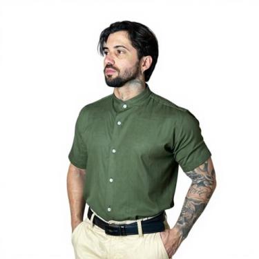 Imagem de Camisa Social Gola Padre Masculina Slim Manga Curta - Mitchelgutto, Ve