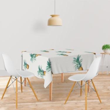 Imagem de Toalha De Mesa Quadrada 4 Lugares Tecido Oxford Abacaxi Aquarela - 140