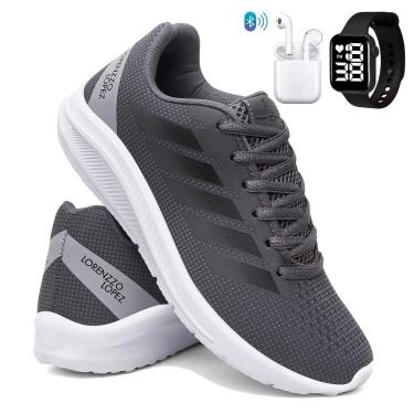 Imagem de Tênis Para Academia e Corrida Super Leve e Macio Caminhada Confortável com Relógio e Fone-Masculino