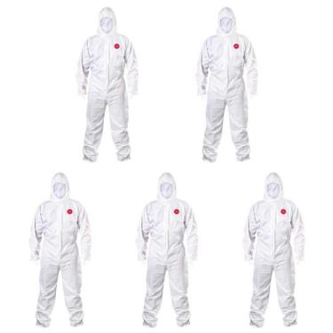 Imagem de Kit 5 Macacão Proteção Químico Pintura Hospitalar Descartável - Steelf