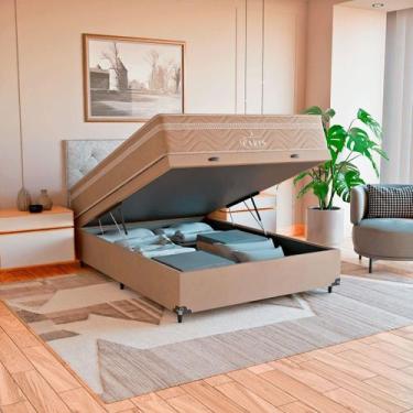 Imagem de Cama Box Baú Casal Bege + Colchão Paris Molas Ensacadas - eShop casa, 