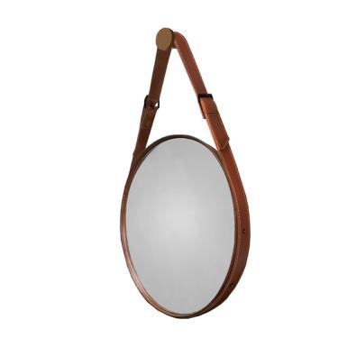 Imagem de Espelho Decorativo Fine 55cm Com Alça Em Couro Cor:marrom