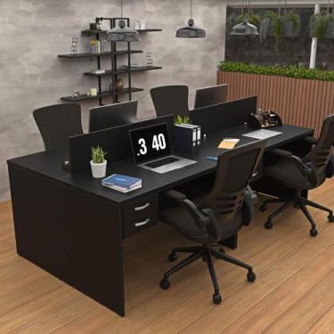 Imagem de Escrivaninha Mesa Escritório 8 Gavetas 4 Lugares 240cm Preto - Netmobi