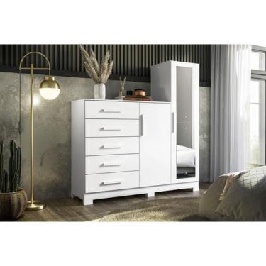 Imagem de Cômoda com Espelho 5 Gavetas 2 Portas New Master Branco - Albatroz Móv