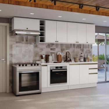 Imagem de Armário de Cozinha Completa 3 Gavetas 100% MDF 300cm Branco Celeste Ka