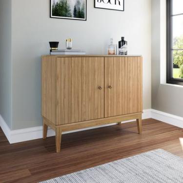 Imagem de Aparador 2 Portas com Vidro 90cm com Prateleira e Pés 90x77x38, Pés em