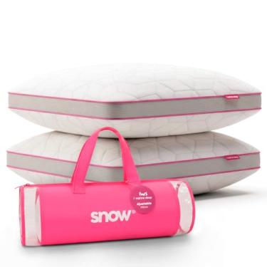 Imagem de Kit 02 Travesseiros ajustáveis - I wanna sleep - Snow®, flocos de espuma removíveis, ideal para dores na coluna, altura personalizada, alívio de pressão, antiestresse, tecido em bambu respirável